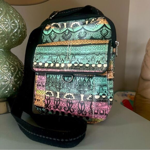 Sakroots Artist Circle Coated Canvas Peace Elephant Print Crossbody Bag Purse - Picture 2 of 16